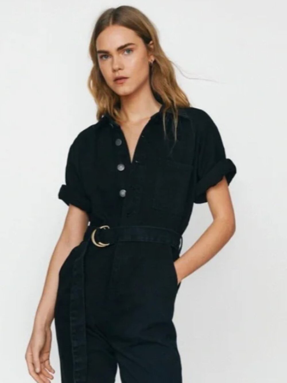 Nasty Gal Black Denim Jumpsuit Boilersuit, US 4